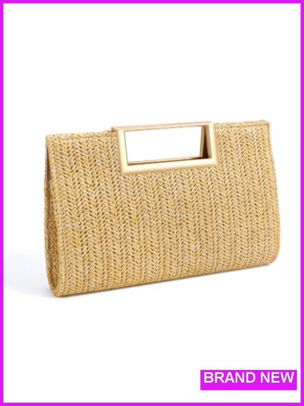 Straw Clutch Purse with Detachable Chain, Magnetic Closure for Wedding Party